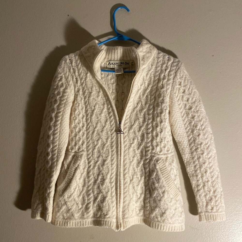 Cream Zip-Front Cable Knit Women's Sweater